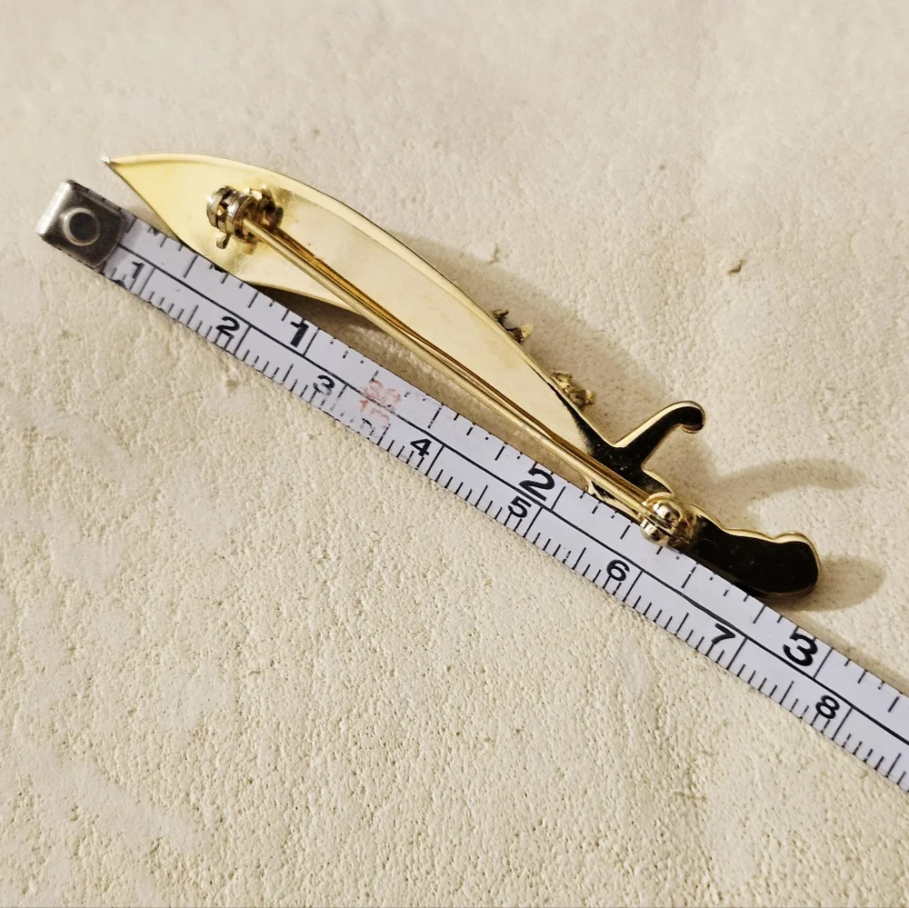 VTG Goldtone Scimitar Sword Brooch with Faux Pearl Accents-Figural Pin 3